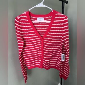 NWT Old Navy Red and White Striped Pointelle Sweater
